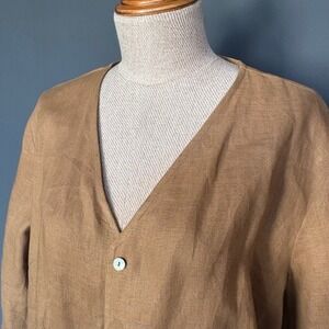 Ecologie Linen Blazer & Skirt 100%‎ Linen Set | Size 14 | Khaki Embroidered